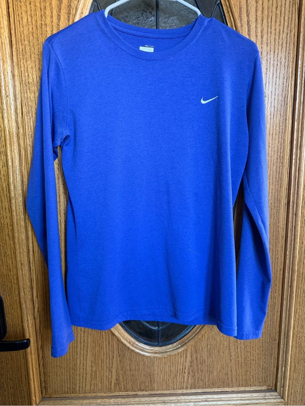 Nike Long-Sleeve Crew Tee in Cobalt Blue with White Swoosh